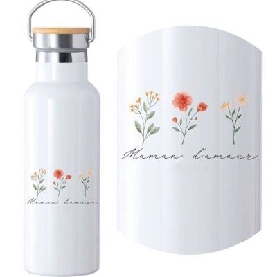 White water bottle with floral pattern