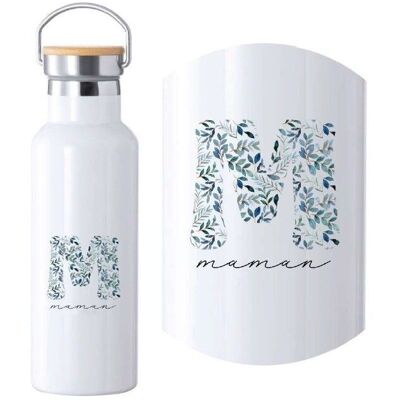 White water bottle with leaf pattern
