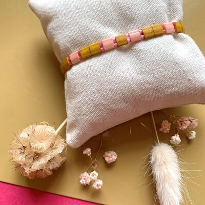 Polly bracelet - Camel + Powder pink and Translucent pink