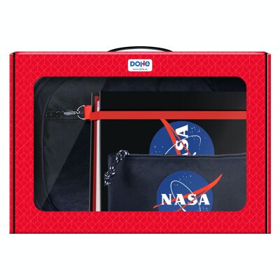 Dohe - School Pack with Large Backpack (15 Litres) - Refill Folder with 100 Grid Sheets and Dividers and Triple Pencil Case - Size 36.5x51.5x10.5 cm - NASA LOGO