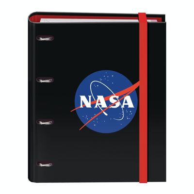 Dohe – Nachfüllmappe mit 4 Ringen und Gummi – 100 Rasterblätter mit 90 g/m² – farbige Trennblätter – Größe 28 x 32 x 4 cm (A4) – NASA-LOGO