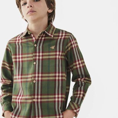 Grünes und kastanienbraunes Schotten-Baumwollhemd für Jungen