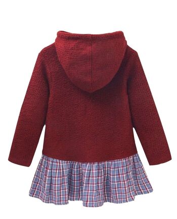 Robe fille à capuche en maille bordeaux et combinaison de carreaux 3