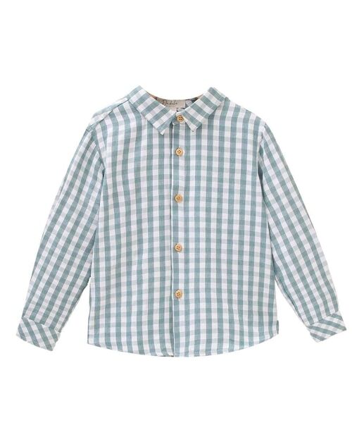 Camisa de niño de algodón a cuadros en color verde claro