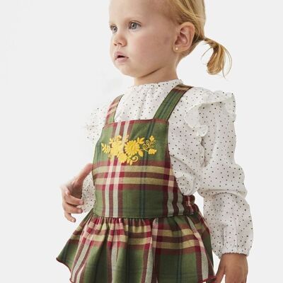 Baby girl's checked pinafore dress with frills and embroidery