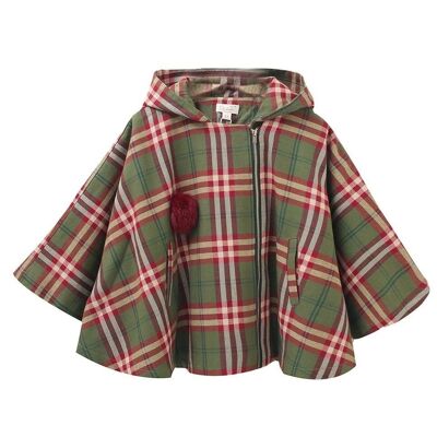 Girl's checked poncho with hood