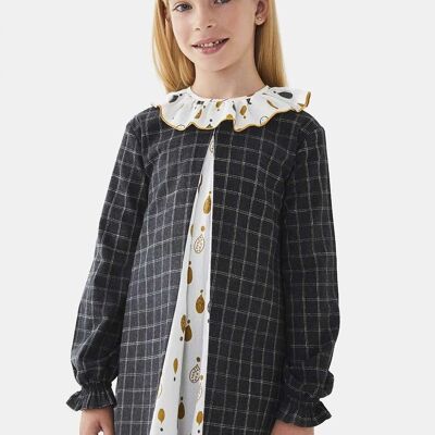 Girl's checked dress with drop print ruffle
