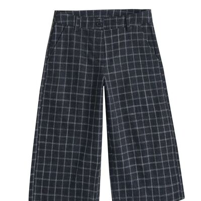 Girl's wide checked cotton trousers