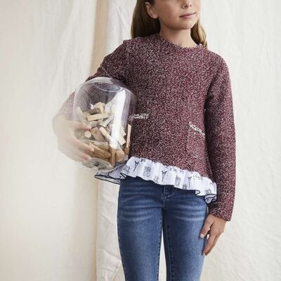 Geflecktes Mädchen-Sweatshirt mit Taschen und Rüschen
