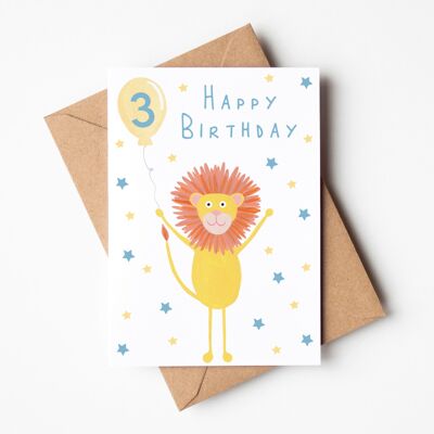 Tarjeta de cumpleaños de león - tarjeta de felicitación de 3 años