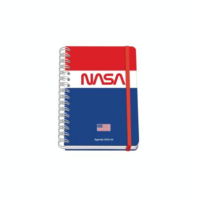 Dohe – Schulkalender – September 2023 bis Juni 2024 – Wochenansicht – Größe 15 x 21 cm (A5) – zweisprachig: Spanisch und Englisch – NASA-Flagge