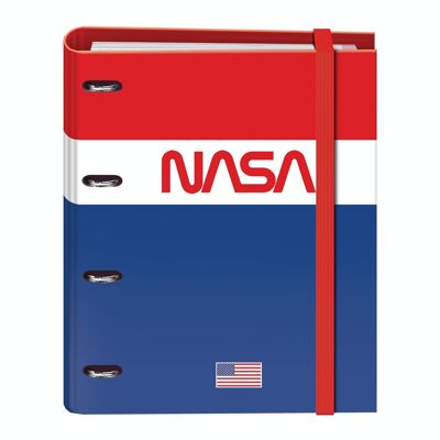Dohe – Nachfüllmappe mit 4 Ringen und Gummi – 100 Rasterblätter mit 90 g/m² – farbige Trennblätter – Größe 28 x 32 x 4 cm (A4) – NASA-Flagge
