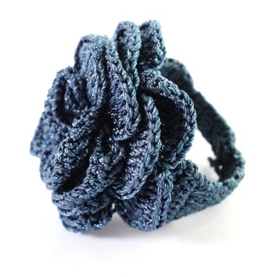 Textile lace ring, midnight blue color