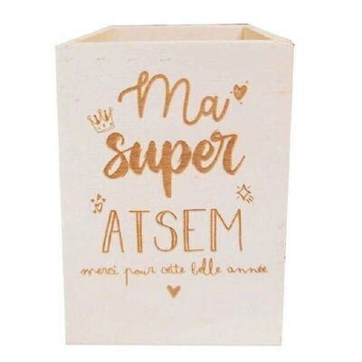 Wooden pencil holder "My super…"