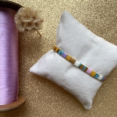 Polly bracelet - Mauve + lilac + camel + gold + turquoise + ecru
