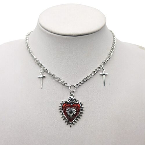 Gothic Crosses Rose Heart Shape Pendant Necklace
