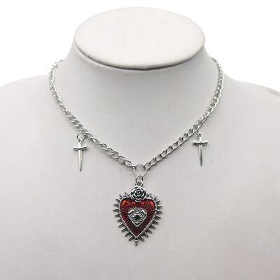 Gothic Crosses Rose Heart Shape Pendant Necklace