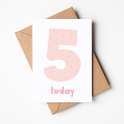 Age 5 Pink Confetti Birthday Card