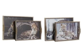 PLATEAU SET 2 MDF 40.5X30X6.5 LEOPARD 2 ASSORTIS. BD187864 1