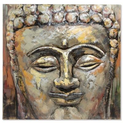 TABLEAU BOIS MÉTAL 80X80X7 BOUDDHA PEINT À LA MAIN CU145784