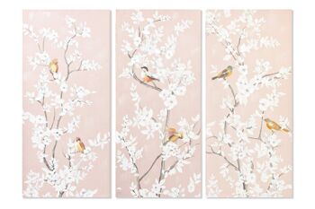 TABLEAU SUR TOILE 40X3X90 FLEURS OISEAUX 3 ASSORTIS. CU179184 1