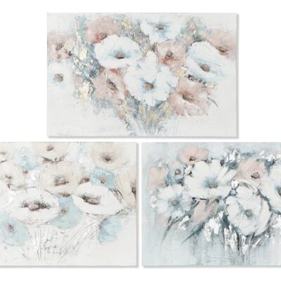 TABLEAU TOILE PIN 120X3.5X80 BOUQUET DE FLEURS 3 ASSORTIS. CU189719