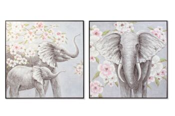 TABLEAU SUR TOILE 100X3,5X100 ELEPHANT FLEURS 2 ASSORTIMENTS. CU189750 1