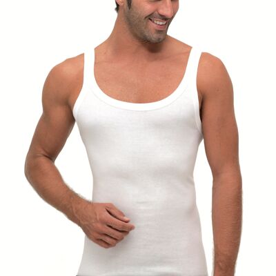 Camiseta de tirantes de hombre con hombro estrecho en canalé liso 1x1 100% algodón - Made in Italy