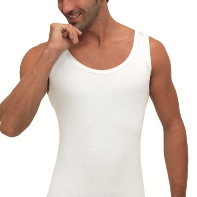 Camiseta de tirantes hombre hombros anchos canalé liso 1x1 100% algodón - Made in Italy