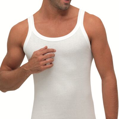 Men's tank top with narrow shoulder 2x1 striped rib 100% cotton - Made in Italy
