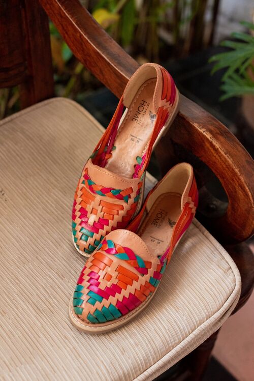 Handgefertigte Leder Huarache Sandalen für Damen | Rot & Blau