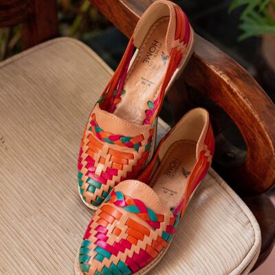 Handgefertigte Leder Huarache Sandalen für Damen | Rot & Blau