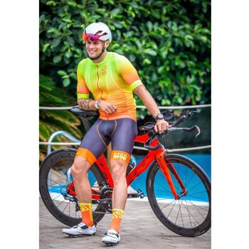 Chaussettes de cyclisme coupe haute orange fluo 5