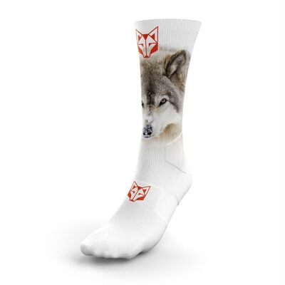 Hochgeschnittene, sublimierte Wolf-Socken