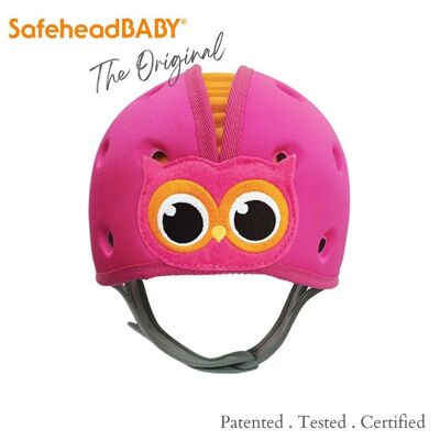 Casco morbido SafeheadBABY per bambini che imparano a camminare Caschi di sicurezza per bambini - Gufo rosa arancione