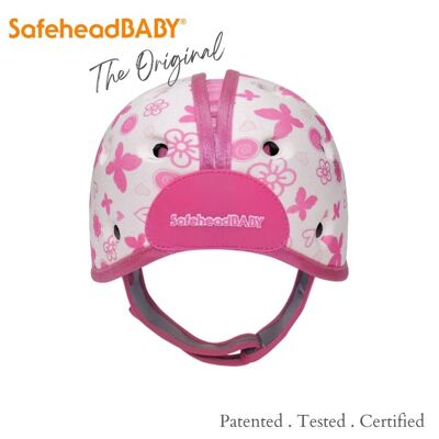 SafeheadBABY - Casco morbido per bambini che imparano a camminare - Farfalla Cuori Rosa