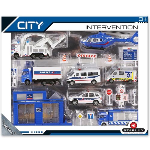 Coffret 6 véhicules de Police + Hélicoptère + Commissariat + Accessoires - Dès 3 ans - STARLUX CITY - 806150