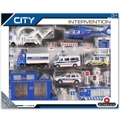 Set of 6 police vehicles + Helicopter + Police station + Accessories - From 3 years old - STARLUX CITY - 806150