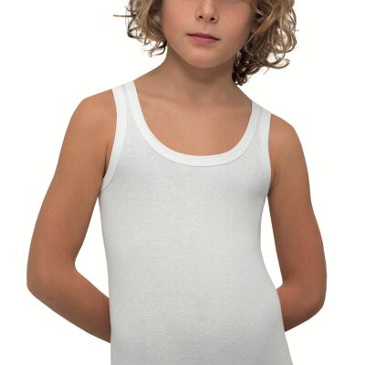 Wide shoulder tank top in 100% cotton smooth rib - Made in Italy