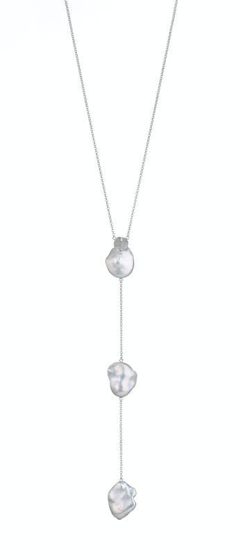 Collier Y avec perles argent - blanc baroque d'eau douce 1