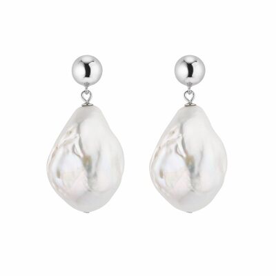 Pendientes de botón con perlas - blanco barroco de agua dulce