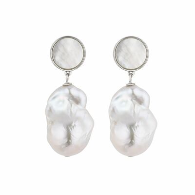 Pendientes de botón con perlas plata - blanco barroco de agua dulce