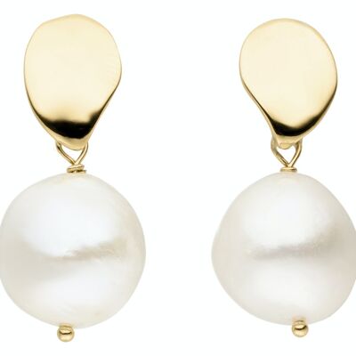 Drop ear studs with pearl silver gold plated - freshwater baroque white