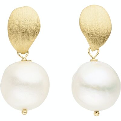 Pendientes de botón de perla con diseño de lágrima, baño de plata - perla de agua dulce blanco barroco