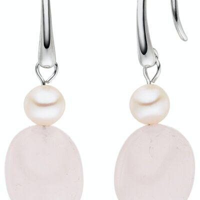 Monachelle di perle con quarzo rosa pink - freshwater round white