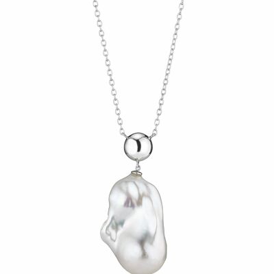 Necklace with pearl pendant silver - freshwater baroque white