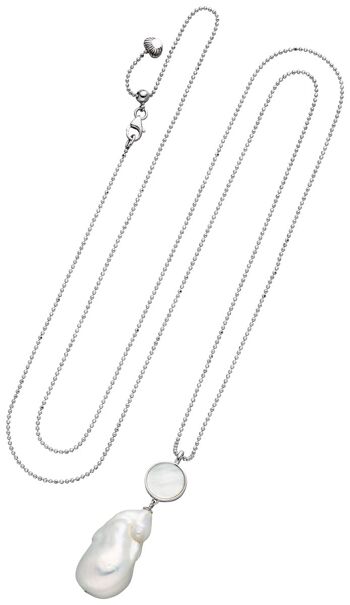 Collier avec pendentif perle 90 cm argent - blanc baroque d'eau douce 1