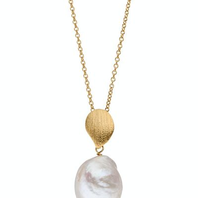 Collana con ciondolo perla argento placcato oro - d'acqua dolce barocco bianco