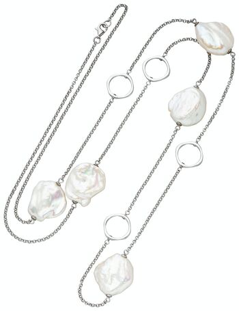 Collier avec plusieurs perles et éléments de cercle argent - blanc baroque d'eau douce 1