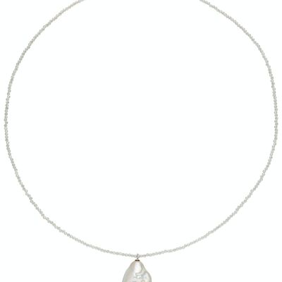 Rock crystal necklace with freshwater pearl - freshwater baroque white